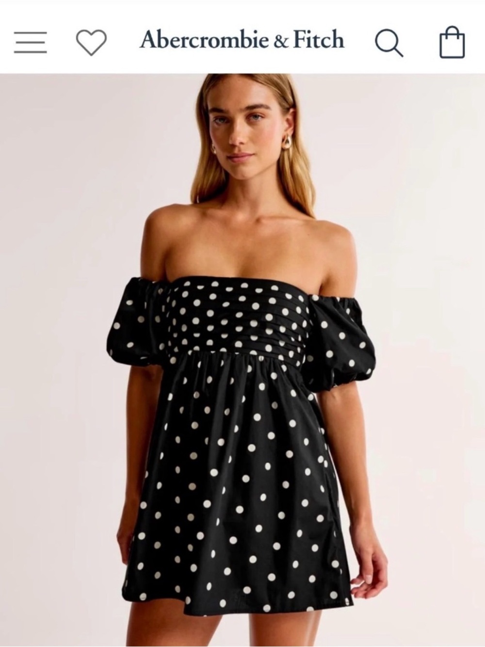 Abercrombie & Fitch Black and White Polka Dot Off-Shoulder Mini Dress